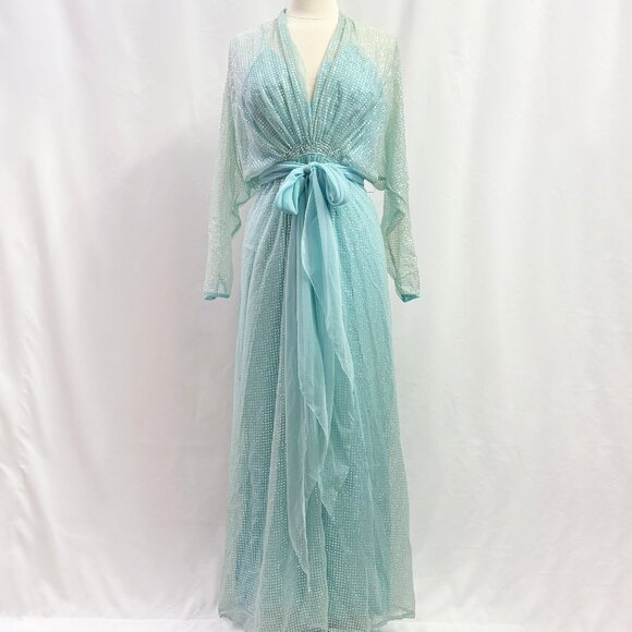 Vintage aqua blue sequined maxi party dress - fits like a small - Picture 2 of 5